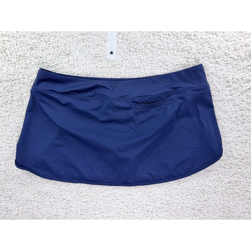 Athleta Swim Skort Women XL Navy Blue Good Condition Built-in Brief Zip Pocket